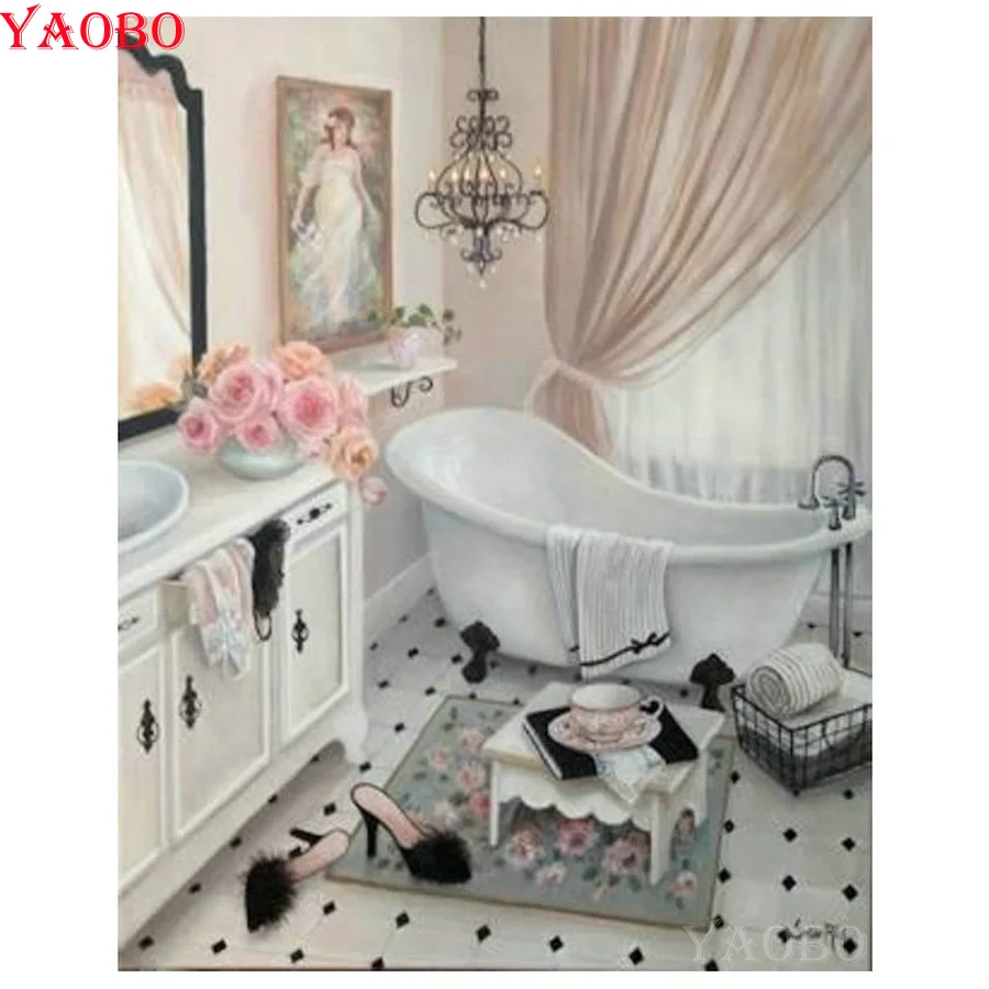 

DIY Diamond Painting Bathtub 3D Diamond Embroidery sale full square round drill Mosaic diamond picture Bathroom decoration art