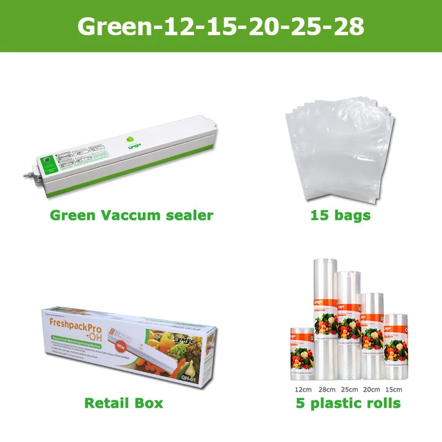 Green-12-15-20-25-28 CYMYE еда контейнер вакуумные герметик QH01 машина+ пластик рулонов - Цвет: Green-12-15-20-25-28