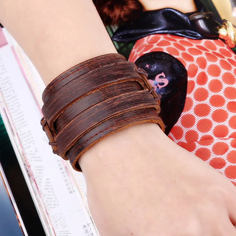 Мужской браслет ручной работы в стиле панк мужские ювелирные изделия кожаный