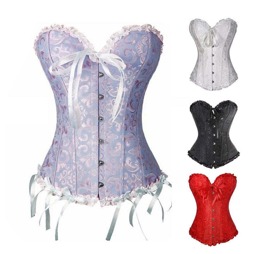 Атласный кружевной костяной корсет бюстье для женщин большого размера плюс