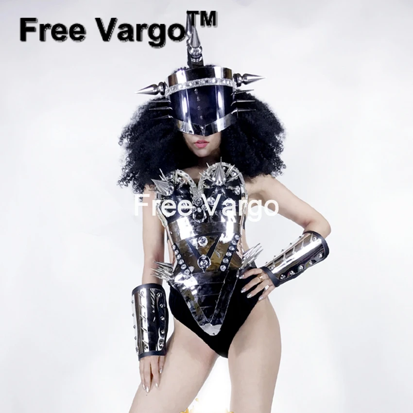 Drag queen GOGO бальная заклепка зеркало Костюмы Одежда Женский шлем робот представление шоу Девушка Певица праздничная одежда костюм