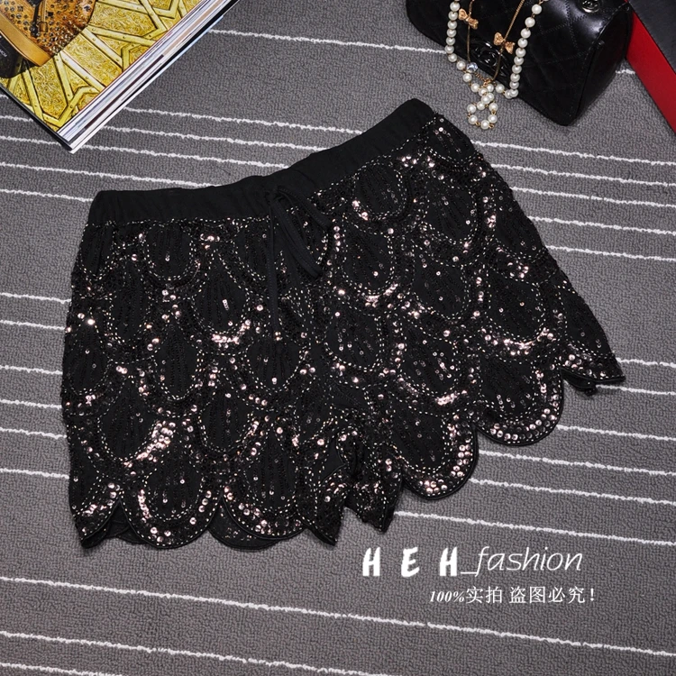 Cakucool для женщин люрекс шорты с пайетками блестящие короткие штаны украсить бисер