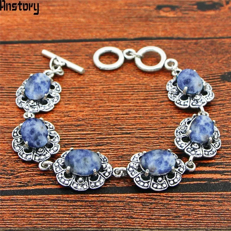 Овальный Природный речной камень браслет сливы цветок дизайн Винтаж Посмотрите