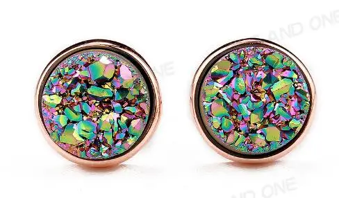 A01 Rainbow Green EYIKA горячие роскошные натуральные серьги друзы круглые 10 мм drusy 13 цветов опал серьги-гвоздики для Дня матери элегантный подарок для женщин/девочек - Окраска металла: A01 Rainbow Green