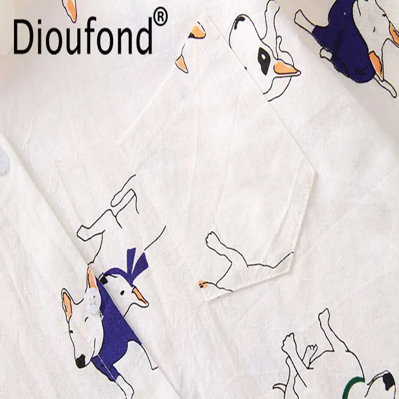 Женская хлопковая блузка Dioufond с животными женские рубашки длинными рукавами и