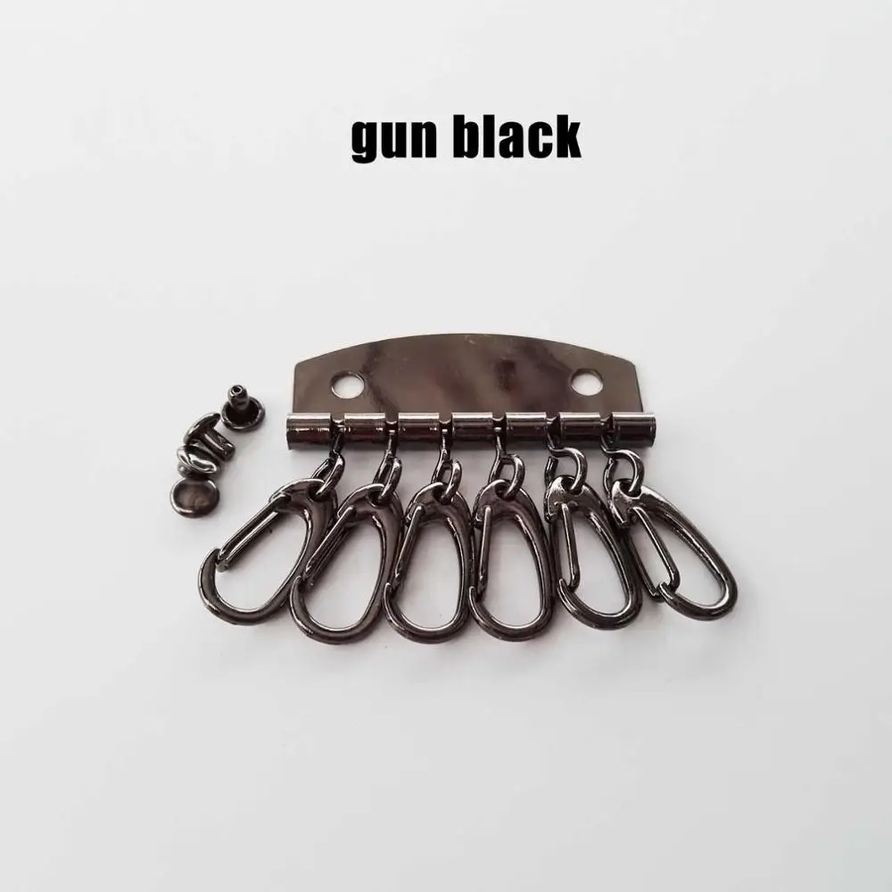 Gun black 2 шт. брелок кошелек брелок Организатор с рядами 6 крючков застежка зажим кожаная сумка Сумочка Кошелек аппаратная часть кожевенное ремесло с заклепками - Цвет: Gun black