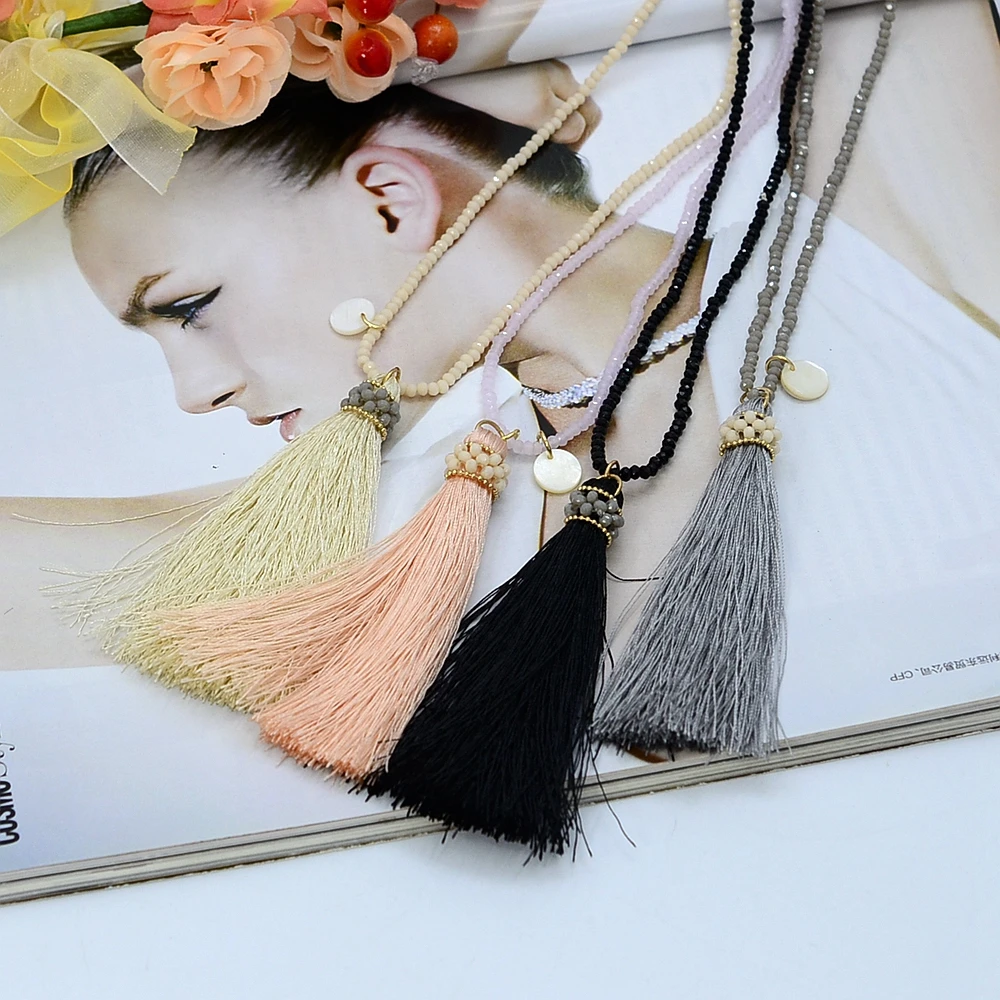 Лидер продаж модные массивные ожерелья с кисточками стеклянные бусины веревка