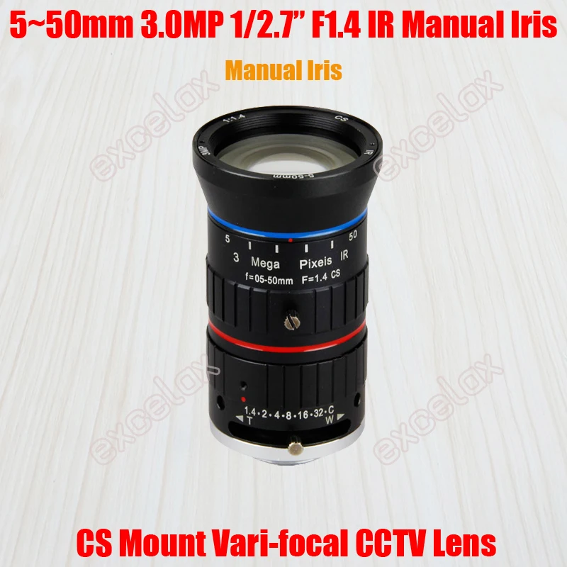 3MP 1/2.7 &quot5 50 мм F1.4 IR CS Mount ручной варифокальный объектив видеонаблюдения с радужным