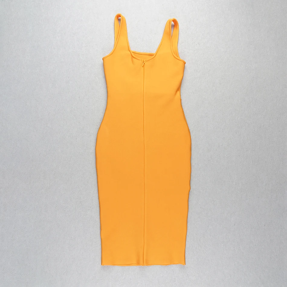 summer new women's midi bandage dress sexy orange sleeveless draped bodycon dress club celebrity party evening Vestidos