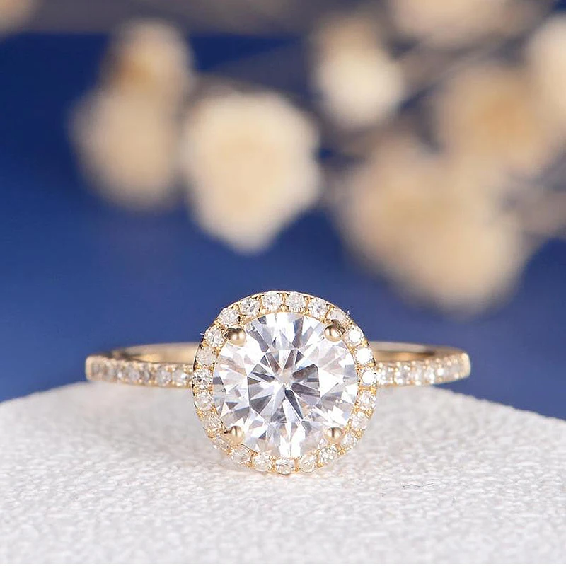 

Кольцо для помолвки Au750, 18K, желтое золото, 1ct, 6,5 мм, круглая огранка, Moissanite Halo, лабораторное алмазное кольцо для женщин