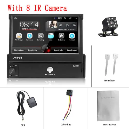 With 8 IR Camera Camecho Android 8,1 1Din автомобильный Радио Мультимедиа Видео плеер универсальный gps авто стерео " HD Авто радио автомобиля стерео Bluetoth радио - Цвет: With 8 IR Camera