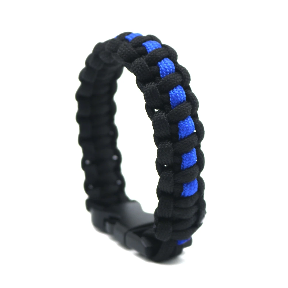 Fashion Thin Blue Line Paracord Bracelets Cobra Weave Woven Handmade Outdoor Jewelry Great Gift for Women and Men fans | Украшения и