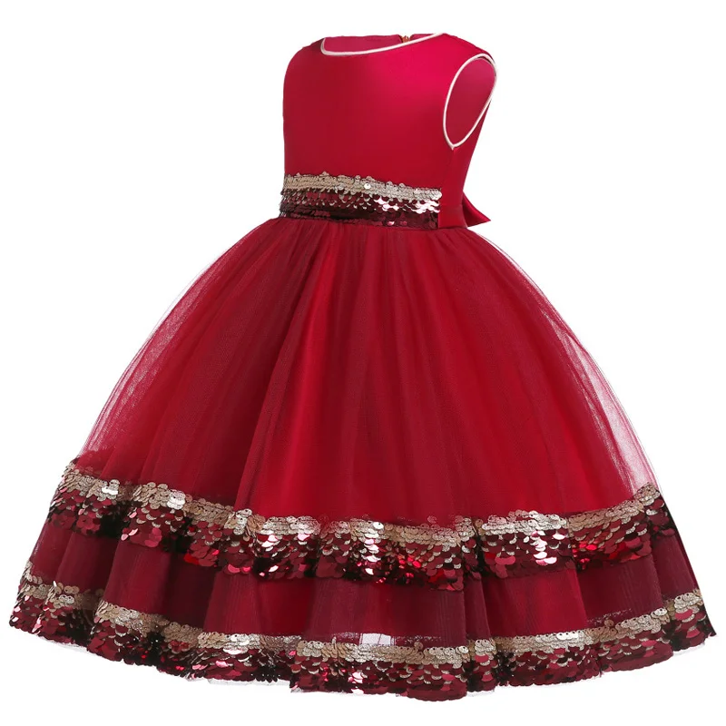 Wine red Детские платья для девочек; свадебное платье; детское вечернее платье; элегантное рождественское платье принцессы с цветочным узором для девочек; vestido infantil - Цвет: Wine red