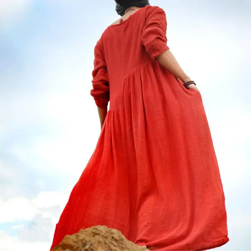 Женское льняное платье макси с длинным рукавом большого размера|maxi linen dress|linen