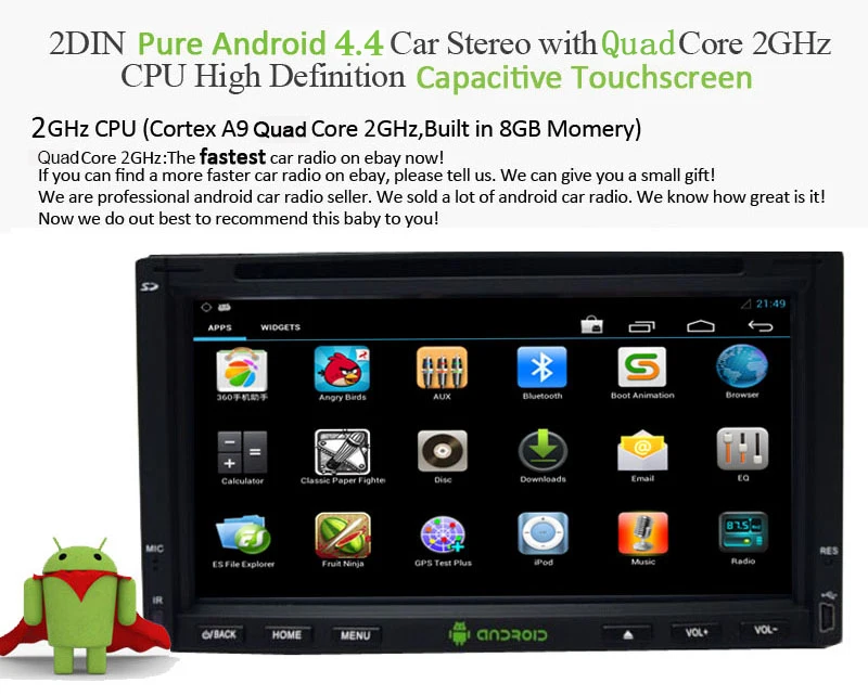 Android 4 сенсорный экран видео приложение BT стерео 7 &quotЗеркало Логотип Радио