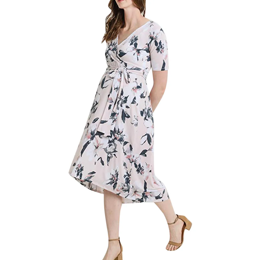 Женское платье для беременных SAGACE с коротким рукавом и цветочным принтом