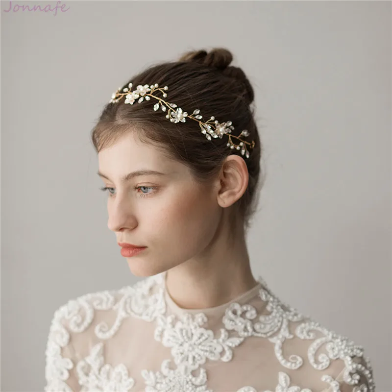 Jonnafe Women Headpiece Gold Flower Crystals Wedding Bridal Headband Hair Vine Bridesmaid Accessories | Украшения и аксессуары