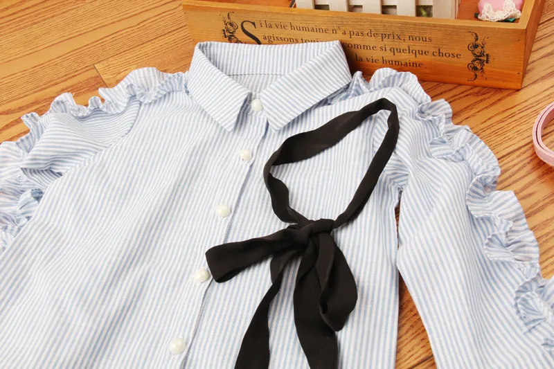 Блузка с длинным рукавом и отложным воротником в полоску|kids shirts|girls blousekids school shirts |