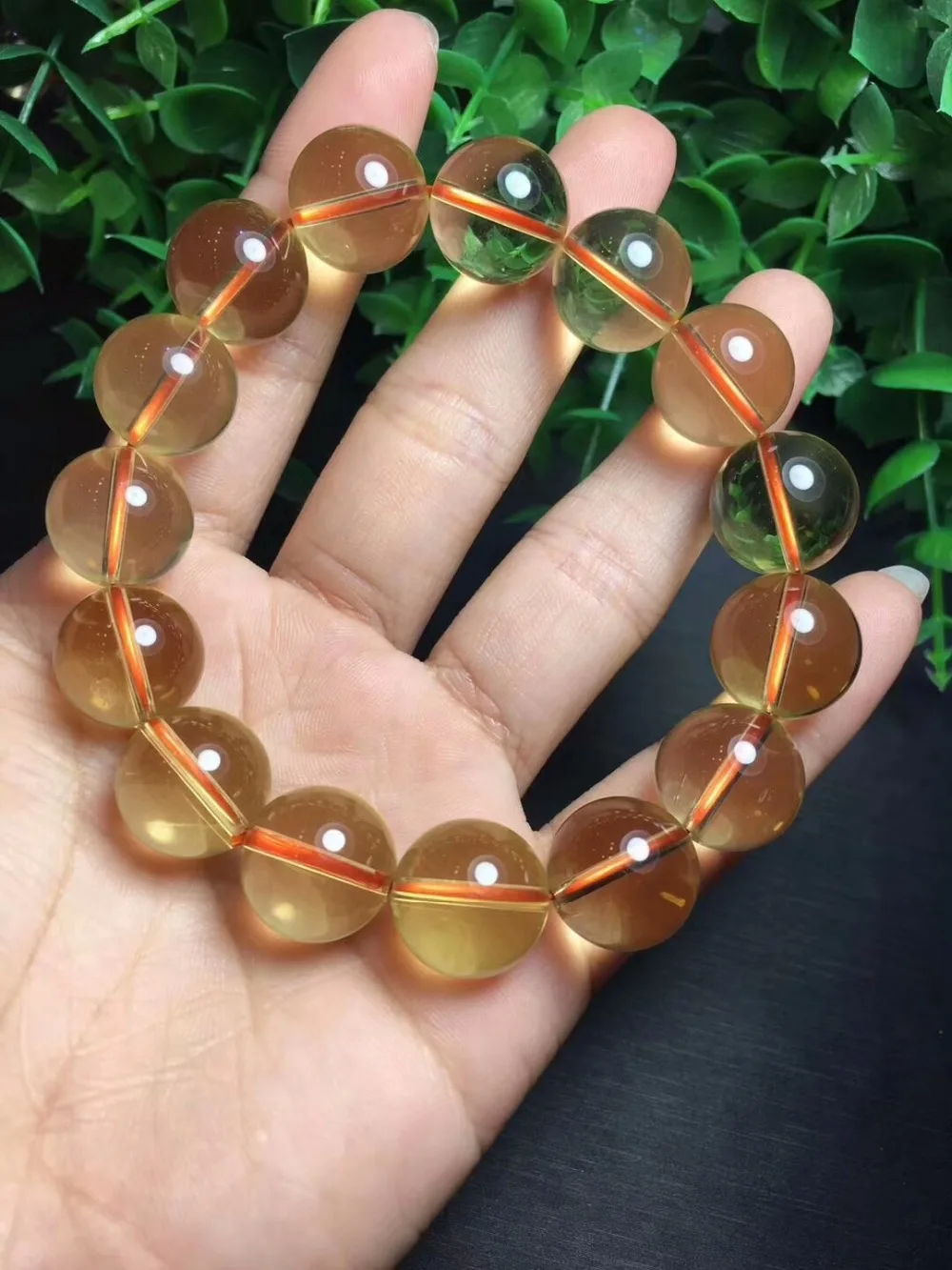 

big 14mm High Quality Pure Natural Brazil Yellow Crystal Bracelet Lucky Round Beads Bracelet Fashion Jewelry Christmas Gift