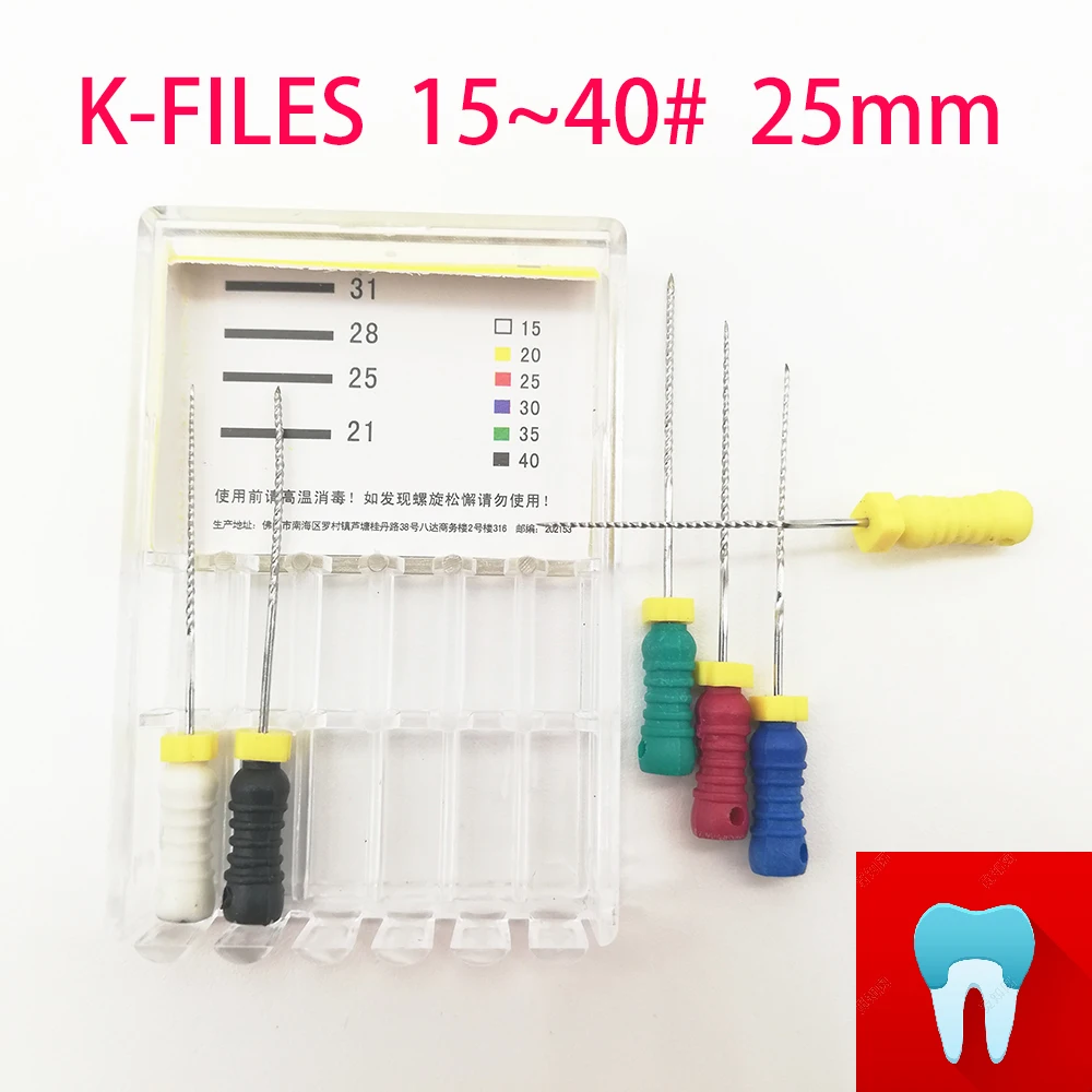 6 шт./упак. #15-40 25 мм стоматологические K файлы корневой канал Endo файлы стоматологические инструменты ручные файлы из нержавеющей стали K Файл...