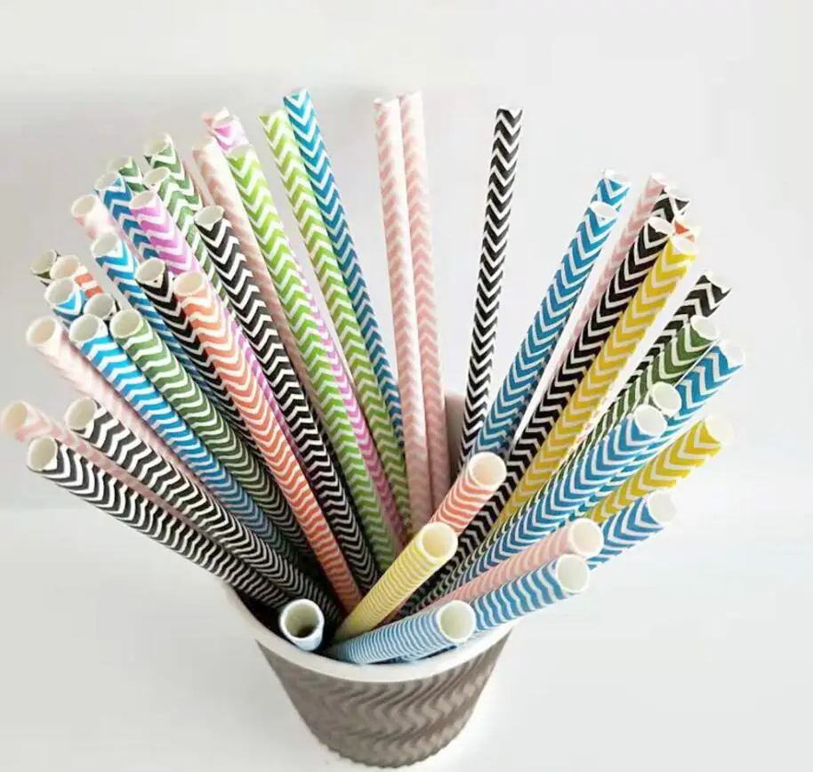 Экологичные милые Цветные Волнистые бумажные соломинки для свадебного дня