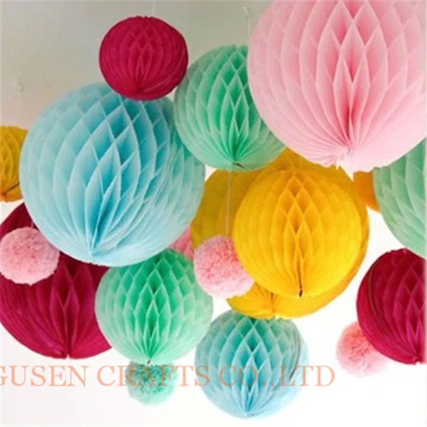 

15cm=6'' 13 pcs Pink Tissue Paper Flowers paper pom poms balls Poms honeycomb lantern Party Decor Craft Wedding multi wholesale