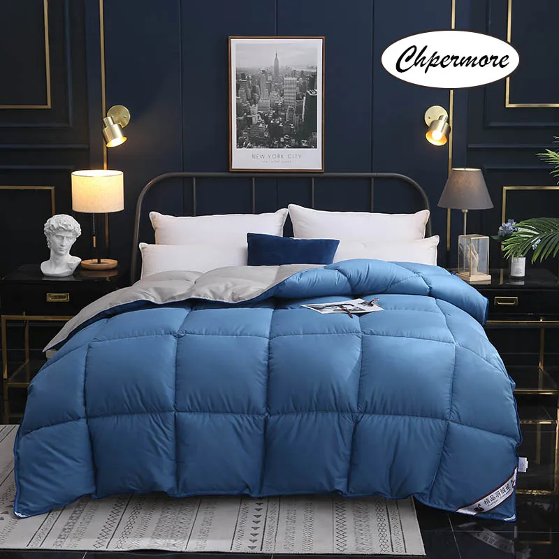 blue Chpermore 95% белое перо бархатное лоскутное одеяло одеяла утолщенные зимние одеяла хлопок покрывало король королева Твин Полный размер - Цвет: blue
