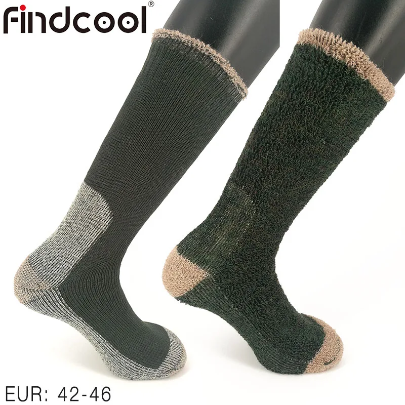 Army Green Findcool с полной амортизацией махровые супер толстые теплые мериносовые шерстяные носки для катания на лыжах для мужчин размера плюс носки для пешего туризма на открытом воздухе - Цвет: Army Green