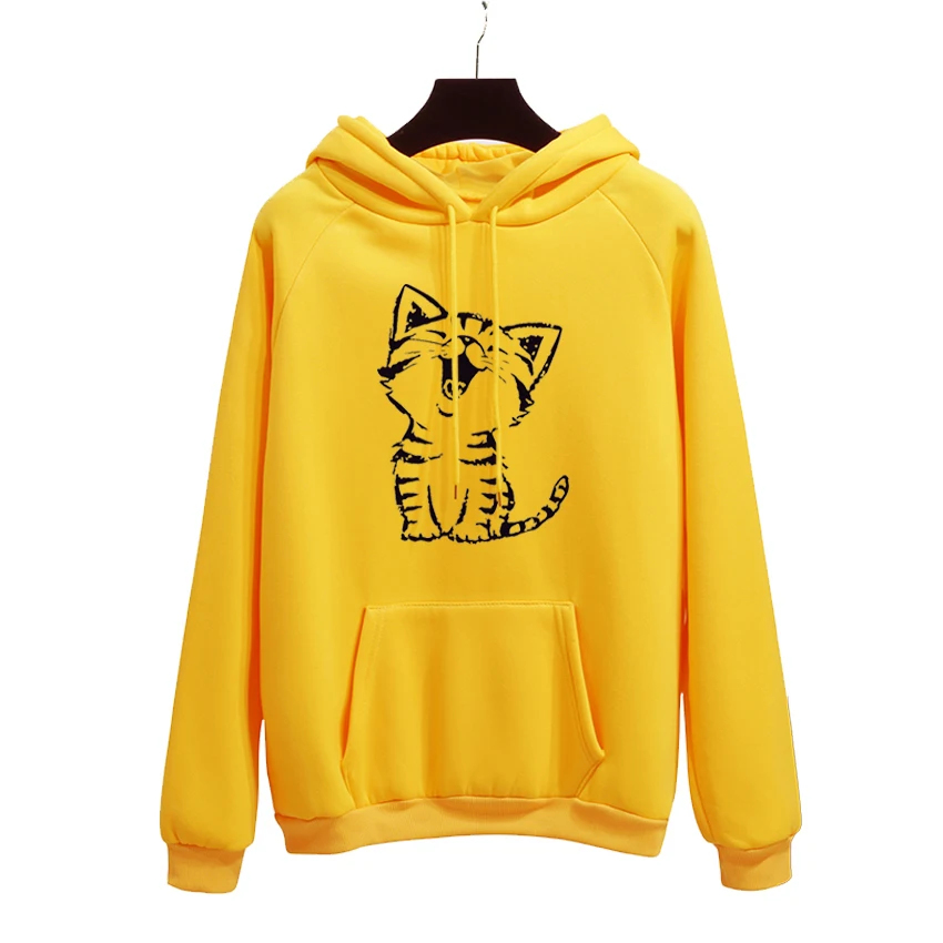 Толстовки с капюшоном и принтом Happy Cat Harajuku для женщин Осень зима офисный Женский