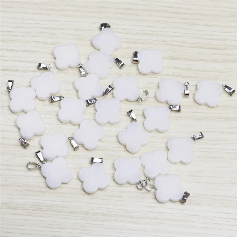 White Jade Натуральный камень четырехлистный счастливый клевер Бусины Подвески для изготовления ювелирных изделий сплав кулон Браслеты Серьги DIY 50 шт - Окраска металла: White Jade