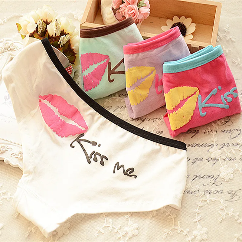 Очаровательные трусики для девочек с надписью Kiss Me высокое качество красные губы