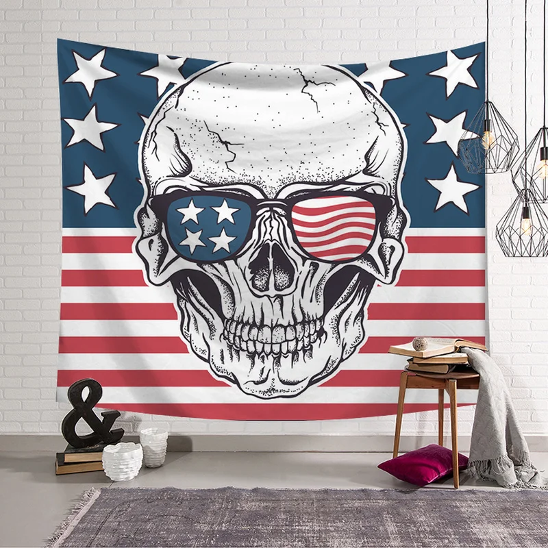 High Quality National Flag Skull Print Wall Hanging Curtain Blanket Farmhouse Home Bedroom Decoration Microfiber Tapestry | Дом и сад
