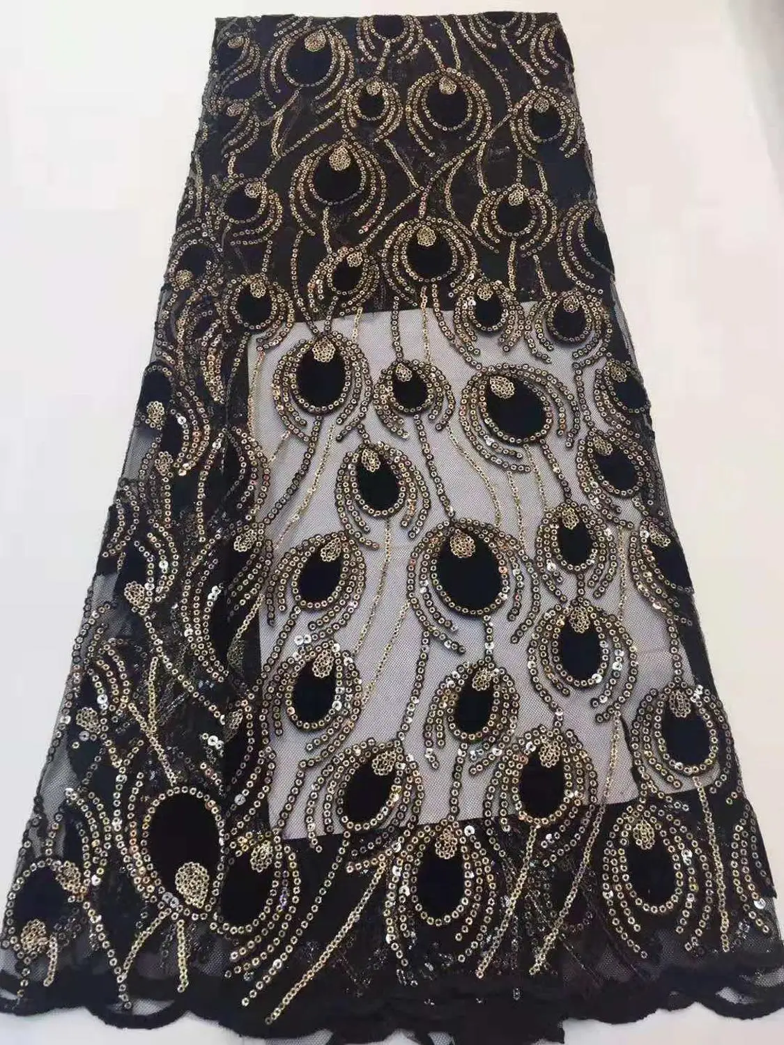 Изысканная французская сетчатая Тюлевая ткань с вышивкой павлиньим хвостом и