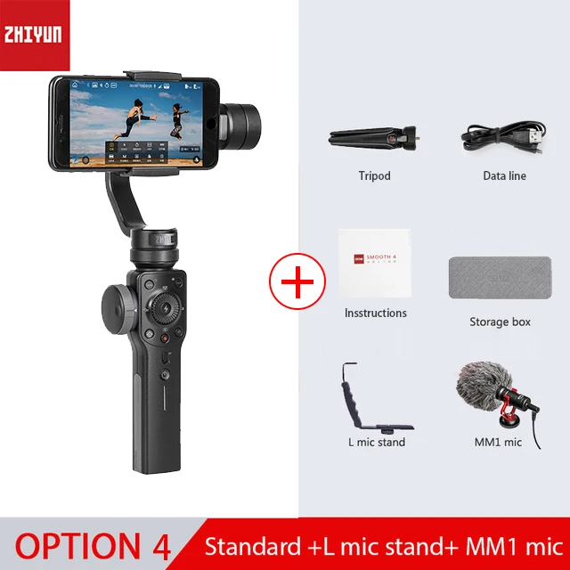 ZHIYUN Smooth 4 Официальный Gimbal стабилизатор для iPhone X Xs Max samsung S8 Экшн камера 3 оси ручной смартфон - Цвет: Option 4