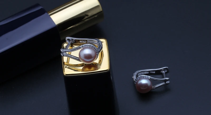 purple pearl earring Новые трендовые серьги-клипсы, серьги с натуральным жемчугом 5 цветов, серьги с черным пресноводным жемчугом, серебро 925 пробы для женщин - Цвет камня: purple pearl earring