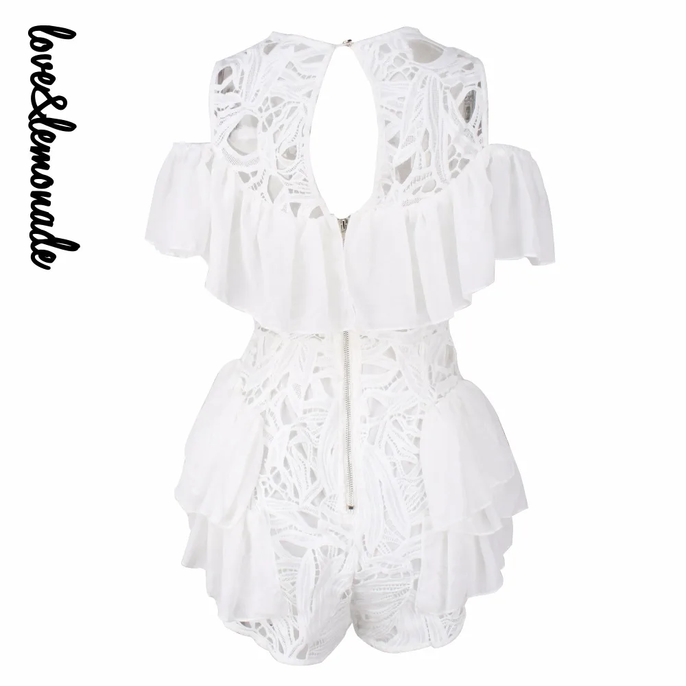 

LOVE & LEMONADE WhiteLace Chiffon Lotus Leaf Splicing Playsuit LM0173