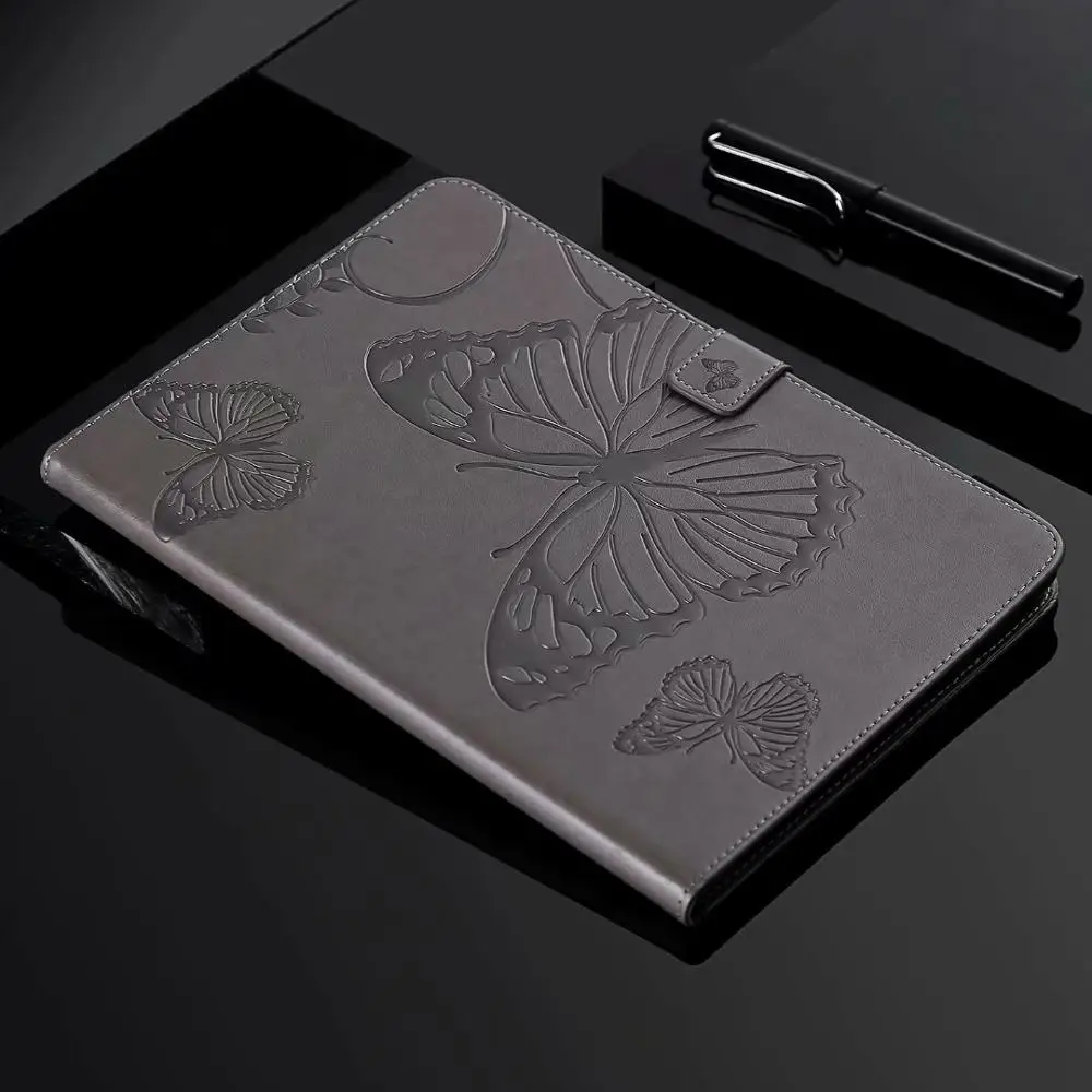 Серый Защитный чехол с принтом бабочки для samsung T560, планшетный ПК для samsung Galaxy Tab E 9,6 T560 T561, складной откидной Чехол-подставка+ ручка - Цвет: Серый