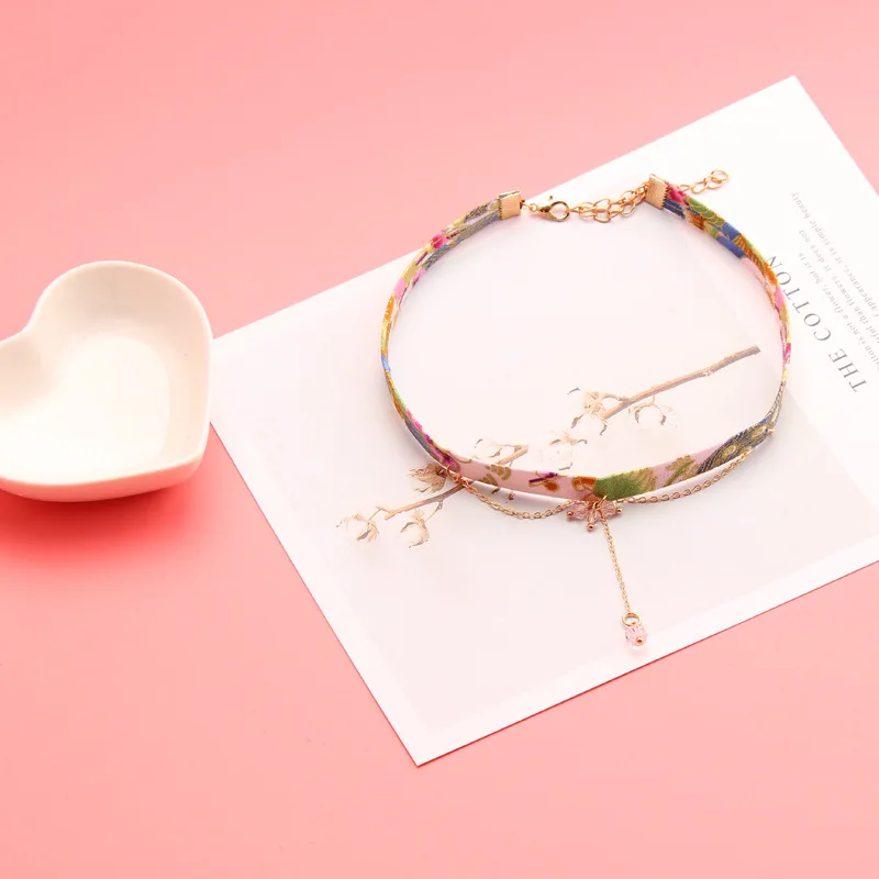 DoreenBeads классический японский стиль лента веревочка кукла чокер милый романтический женский розовый цветок бусина короткое ожерелье с подвеской, 1 шт - Окраска металла: Beads