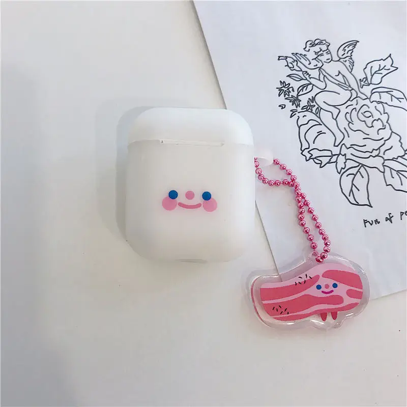 Чехол для наушников с Bluetooth для Airpods, силиконовые милые аксессуары для airpods 2, Защитная крышка с брелком, мультяшный смайлик - Цвет: Темно-красный