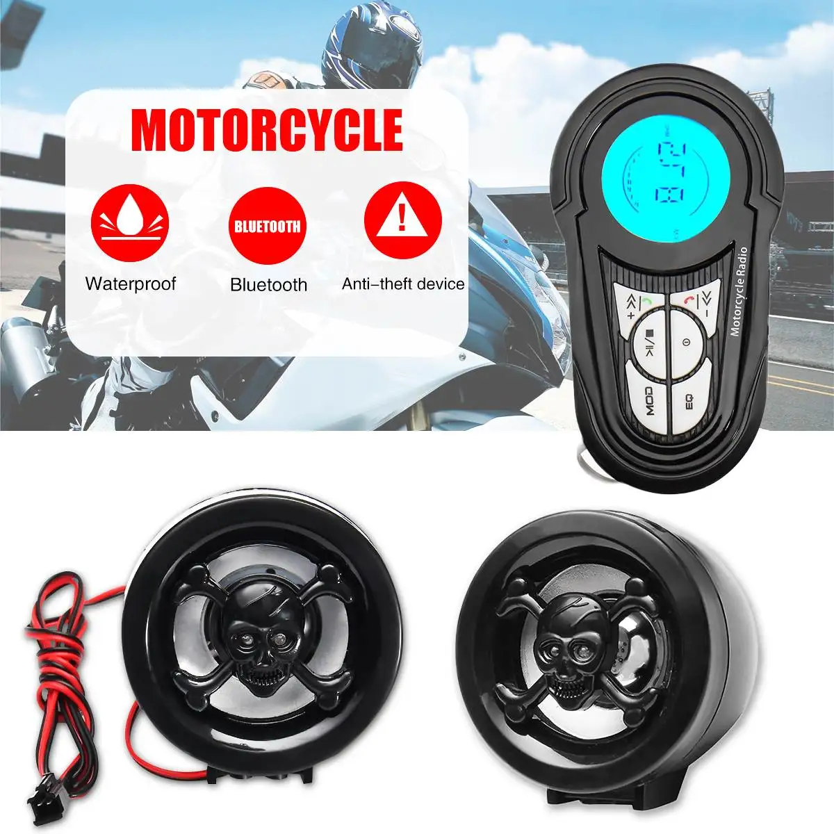 

Mofaner 1 Set Waterproof bluetooth Motorcycle Audio Radio Sound System Stereo Speakers MP3 USB Motor Radio