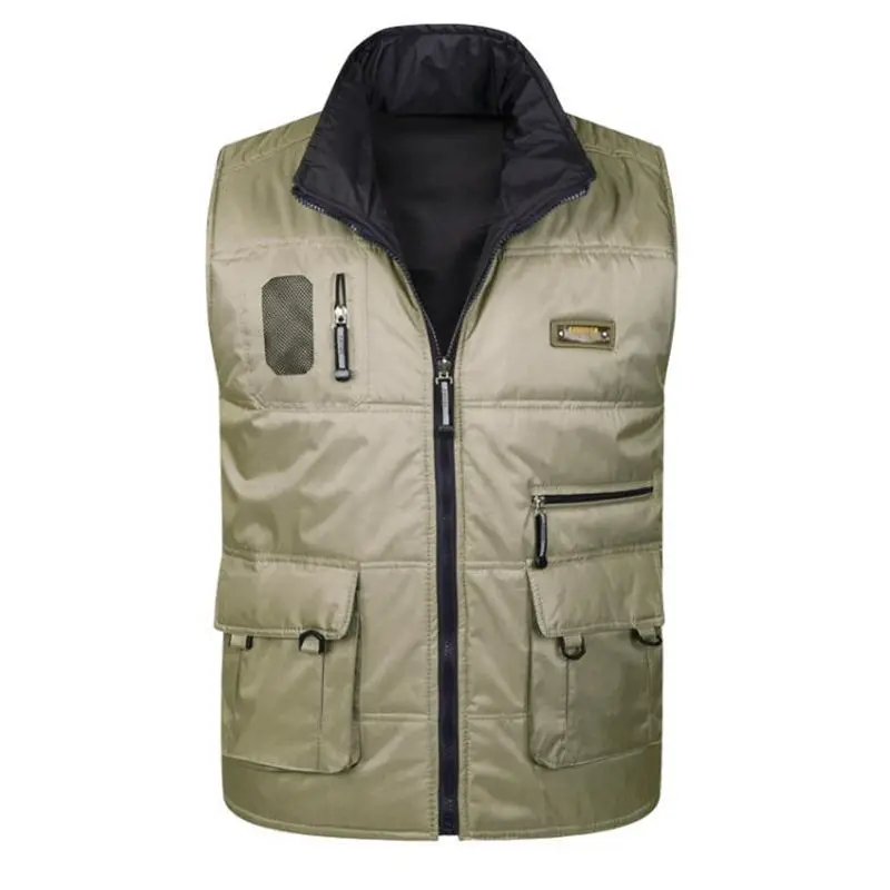 Men's new multi-pocket vest men's double-sided wear down cotton vest men's multi-pocket double-sided wear vest