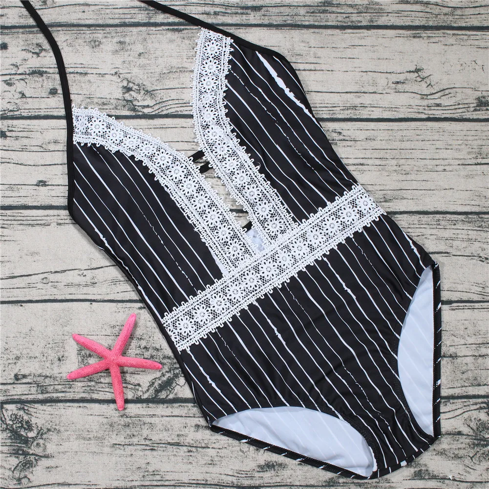 Купальники 2018 купальники женские Цельный купальник сплошной цвет кружева полоса