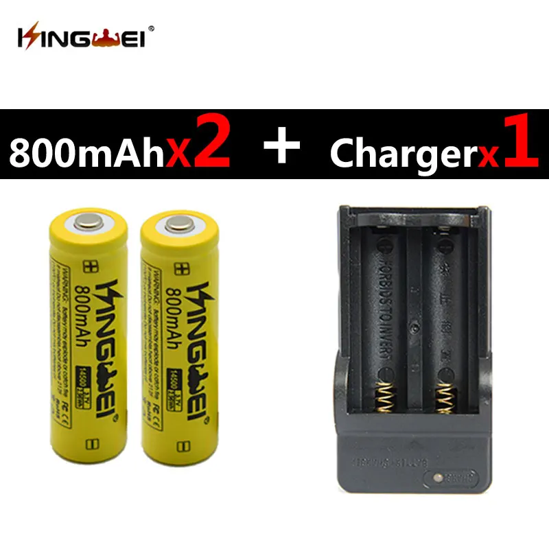 KingWei горячие подарки 2 шт 14500 литий ионная желтая 800mAh аккумуляторная батарея 3 7 v