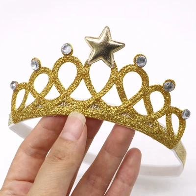 Gold 3 предмета в комплекте детская Корона Головные уборы звезды короны для детей ясельного возраста платье принцессы тиара резинки для Волос Эластичный ободок повязка на голову, повязка-Корона 2 Цвет - Цвет: Gold