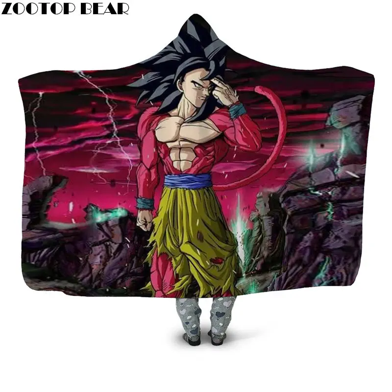 HBKH1243 Blue Anime Hooded Blanket 3D Print Sherpa Blanket Fashion Travel Youth Outlet Plush Throw Wearable Fleece Blanket Dragon Ball - Цвет: HBKH1243