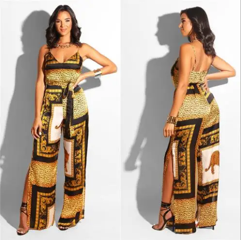 2019 Africa special custom spring and summer fashion ethnic costumes halter top jumpsuit | Тематическая одежда и униформа