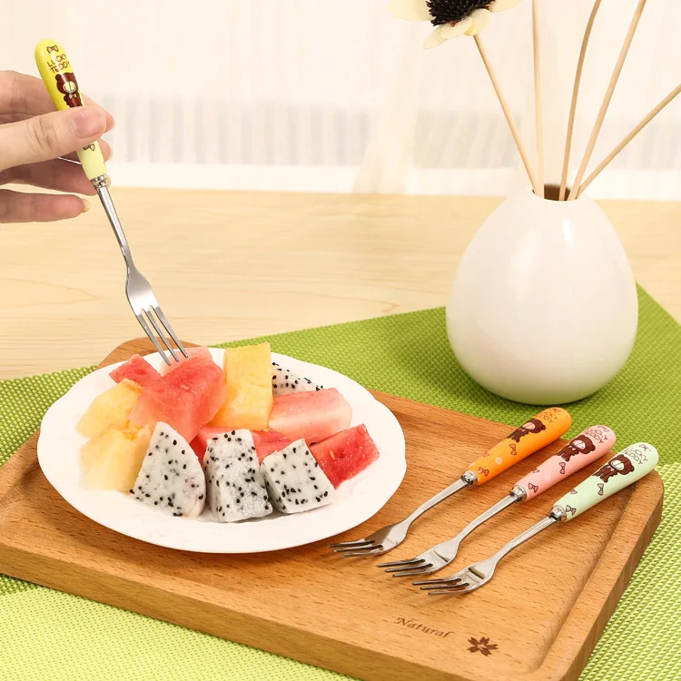 1 шт. творческая вилка милый Карамельный цвет керамики с героями мультфильмов