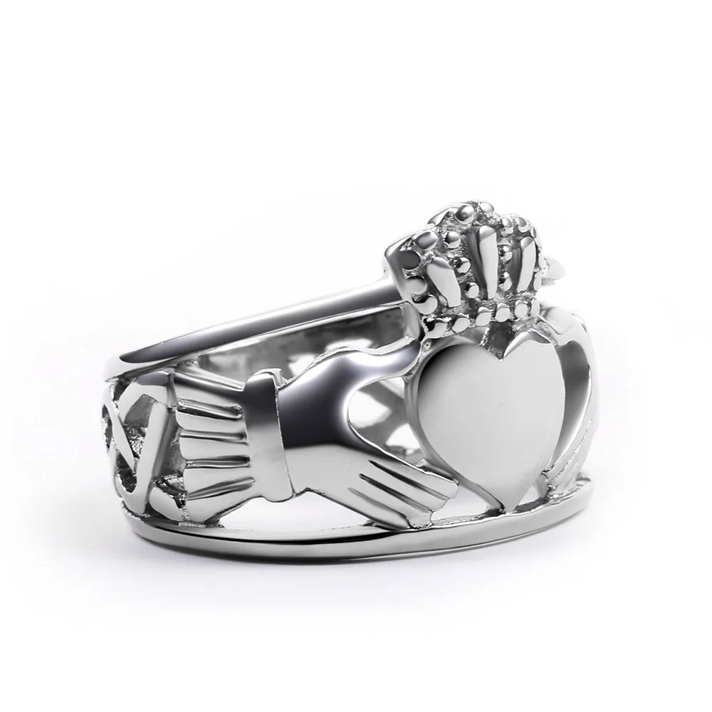 Claddagh кольцо руки чтобы держать сердце с короной из нержавеющей стали обручальное