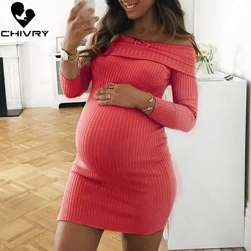 Chivry 2019 платье для беременных женщин Повседневное с длинным рукавом