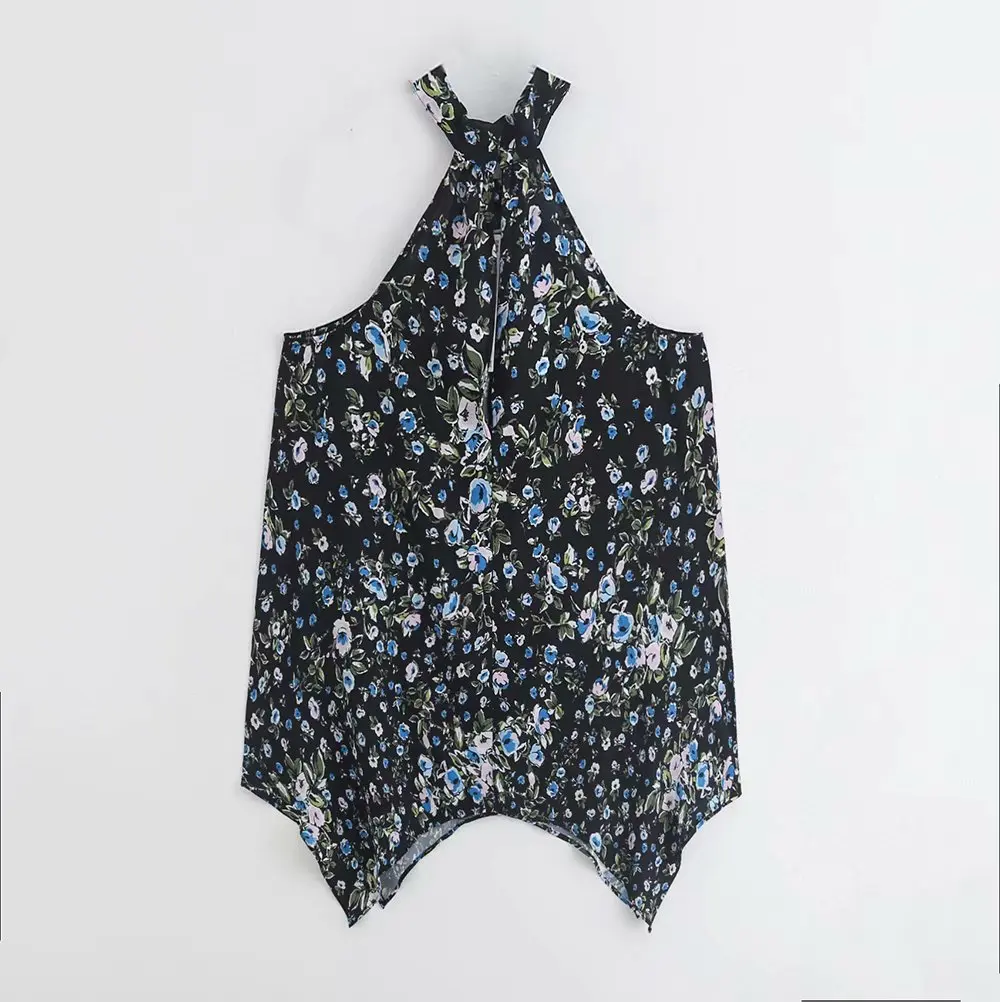 2019 новые женские винтажные без рукавов цветочный принт Женская блузка с